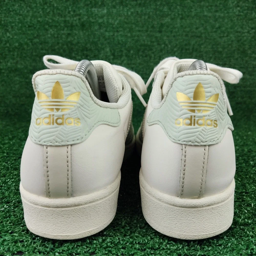 Adidas Sneakers Womens 9.5 White‎ Superstar HQ6963 Mint Green Gold Lace Jewels